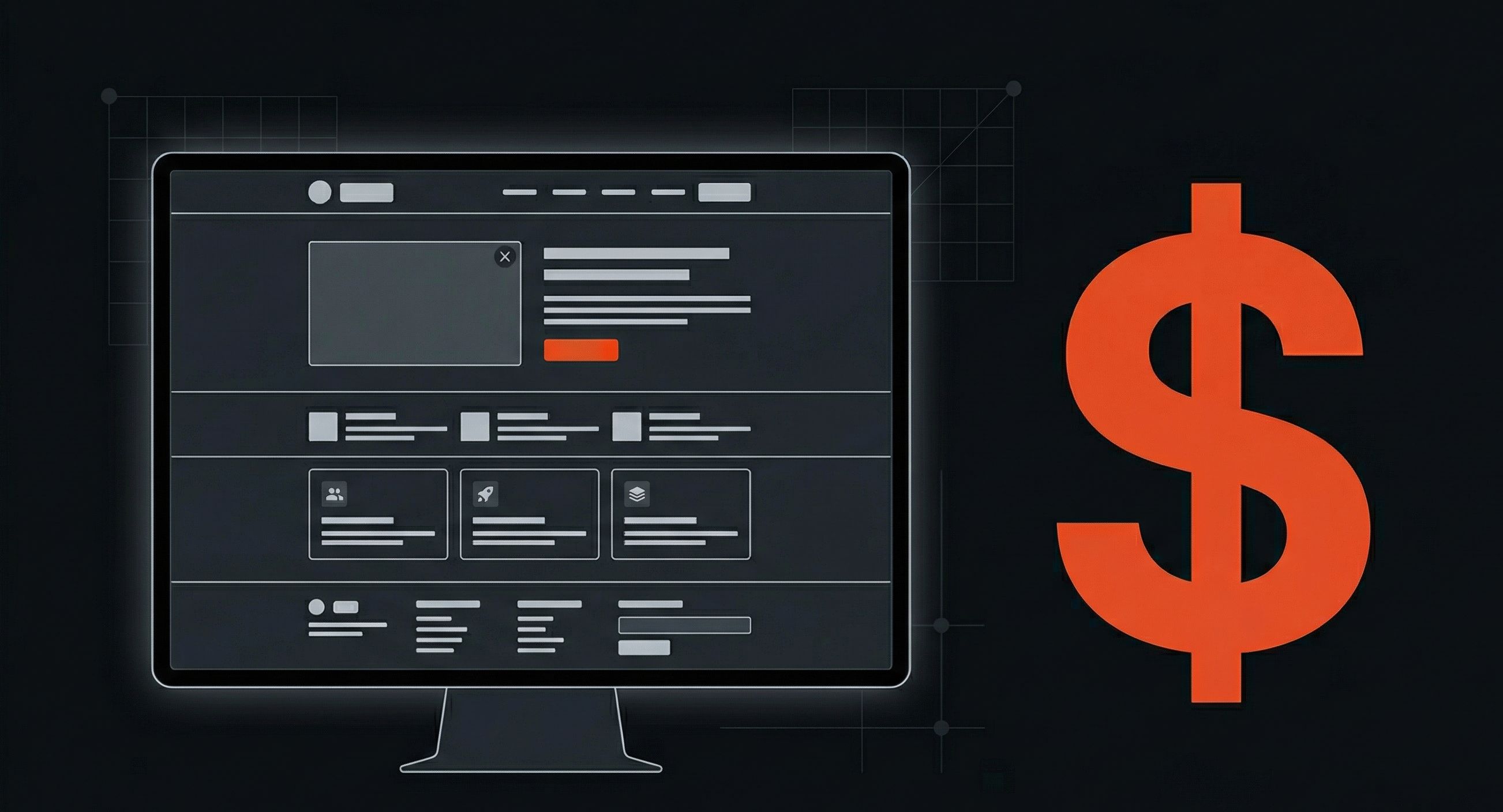 Website wireframe with dollar sign - why agencies charge so much for contractor websites
