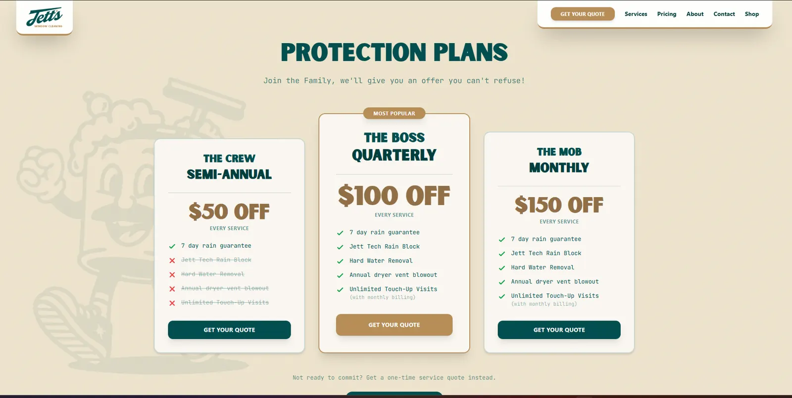 Jetts Windows protection plans pricing